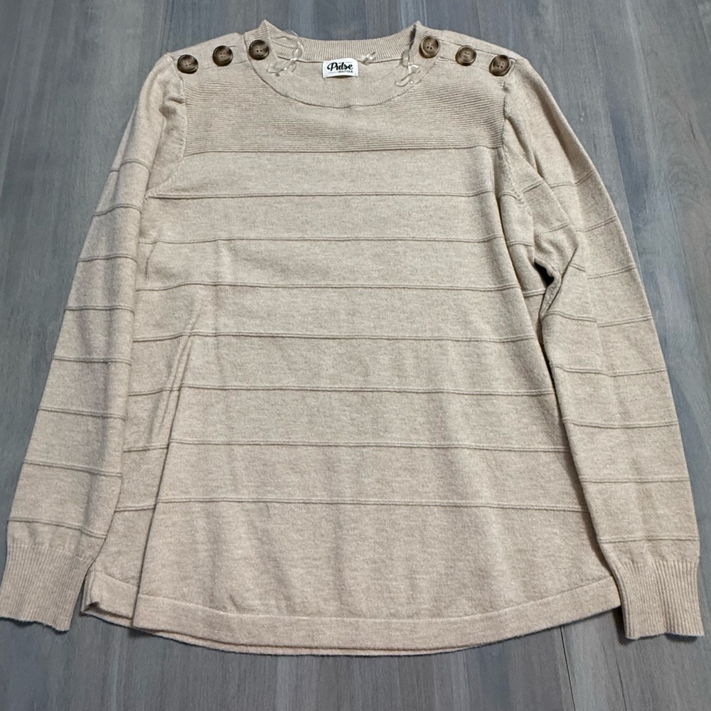 Pulse Beige Button-Shoulder Sweater
